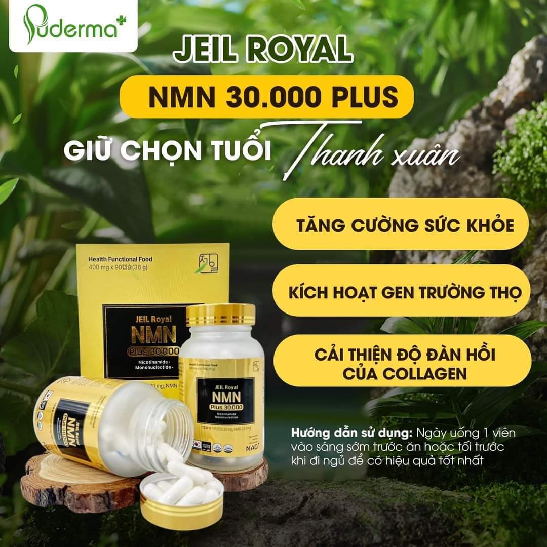 Viên Uống NMN Ngừa Lão Hóa Jeil Royal NMN 30000 Plus: tăng sinh collagen,  hỗ trợ