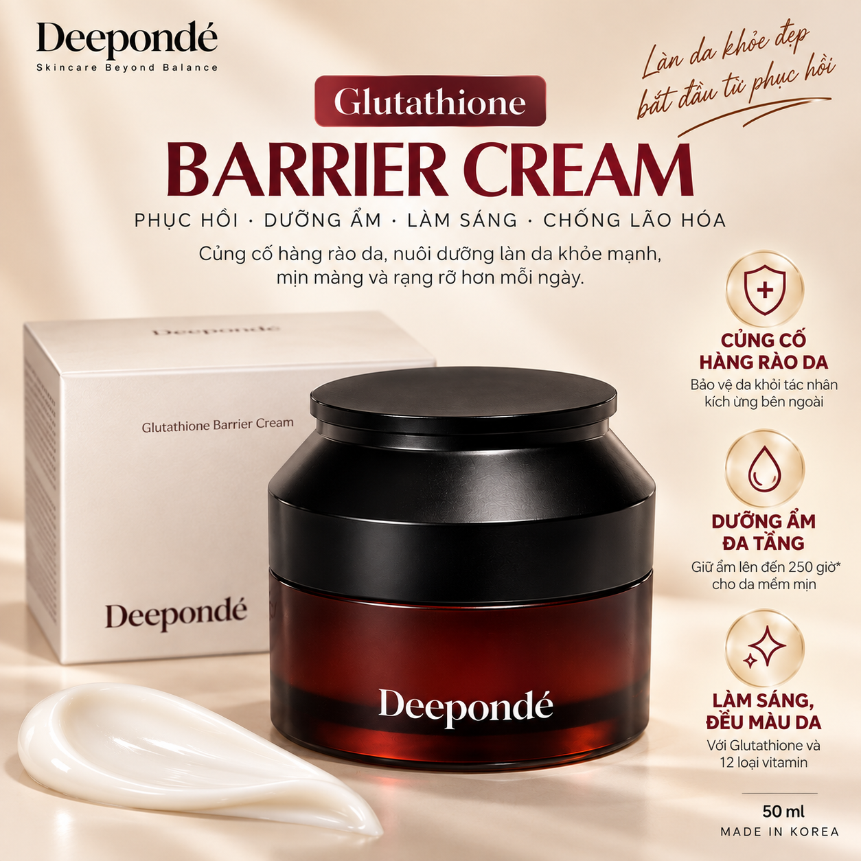 Bộ 2 Dưỡng Trắng Phục Hồi Trẻ Hóa, Thu Nhỏ LCL Deepondé Glutathione Cream + Serum Ampoule Deeponde