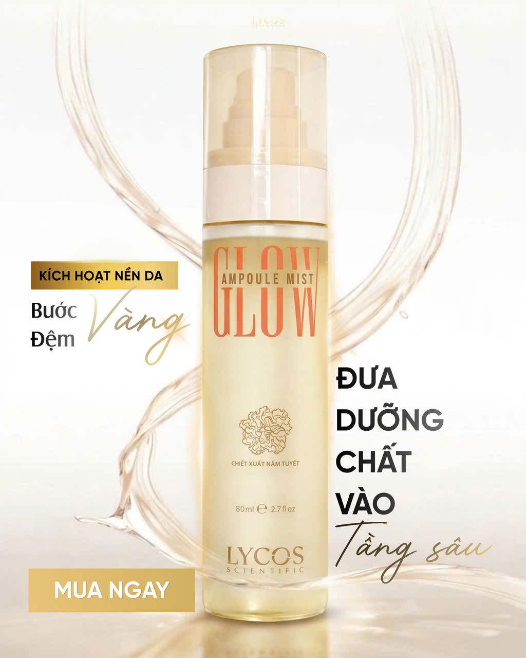 Xịt Cấp ẩm Lycos Scientific Glow Ampoule Mist 80ml Xịt Dưỡng Căng Bóng Chiết Xuất Nấm Tuyết,Cấp Ẩm Mướt tức thì