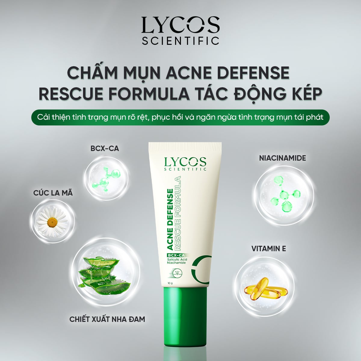 Kem Chấm Mụn 4H Lycos Giảm Sưng Viêm, Kháng Khuẩn & Gom Cồi Acne Defense Rescue Formula Lycos – 10g