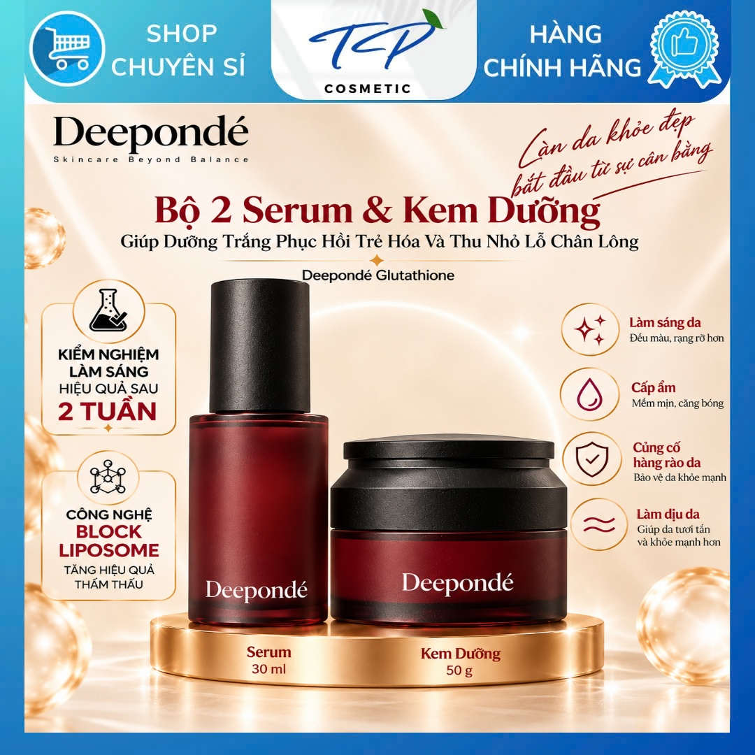 Bộ 2 Dưỡng Trắng Phục Hồi Trẻ Hóa, Thu Nhỏ LCL Deepondé Glutathione Cream + Serum Ampoule Deeponde