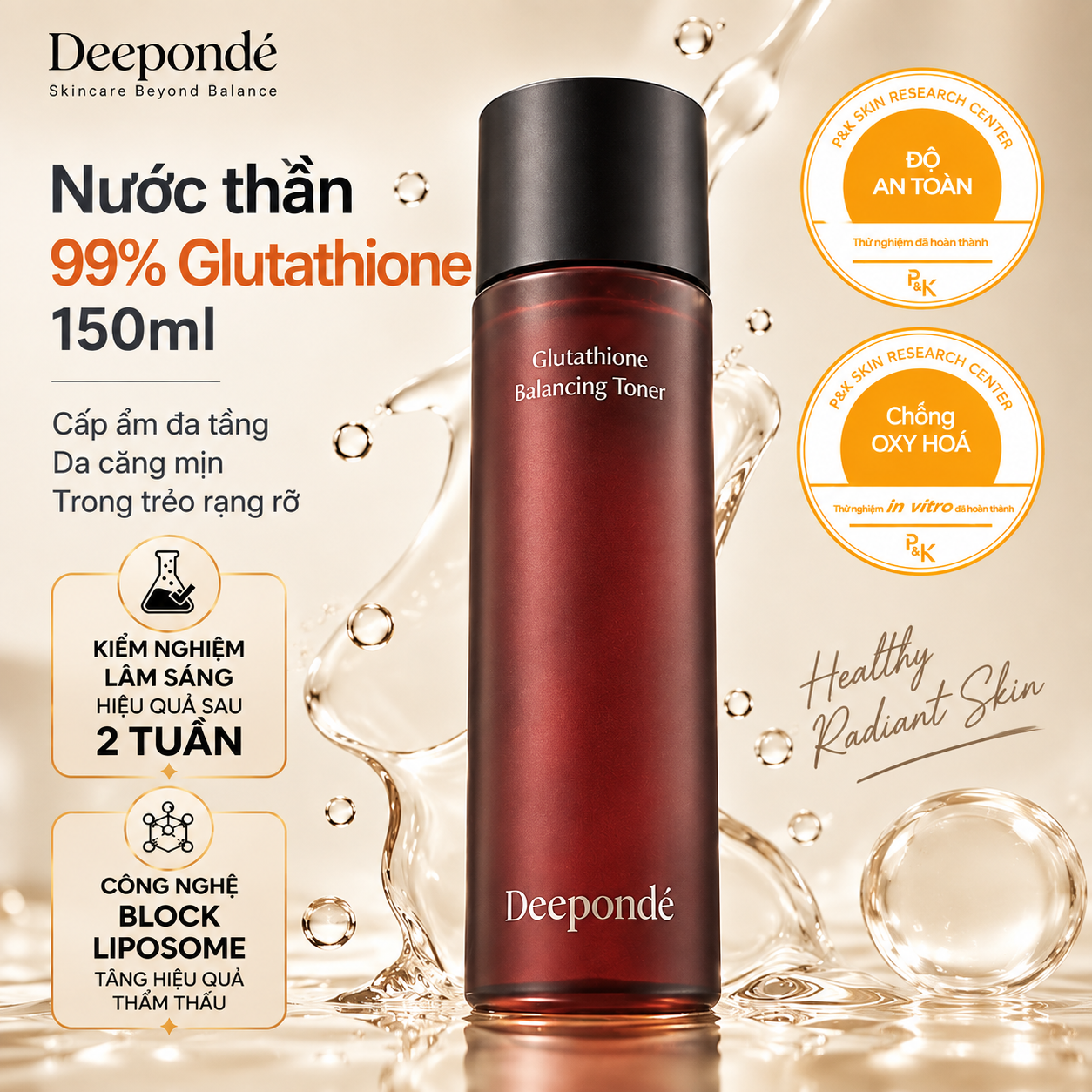 Nước Thần Hỗ trợ Trắng Da Phục Hồi Trẻ Hoá Deepondé Glutathione Balancing Toner Deeponde 150ml – Cấp ẩm đa tầng