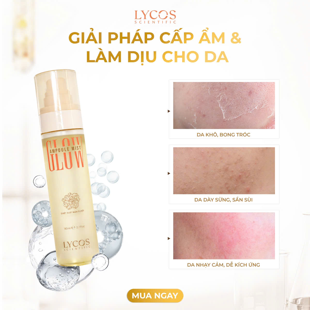 Xịt Cấp ẩm Lycos Scientific Glow Ampoule Mist 80ml Xịt Dưỡng Căng Bóng Chiết Xuất Nấm Tuyết,Cấp Ẩm Mướt tức thì