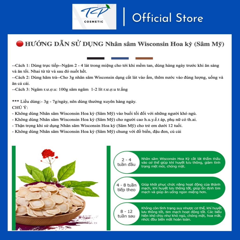 [Chính hãng] Nhân Sâm Wisconsin Hoa Kỳ (Sâm Mỹ) Cắt Lát: Bồi Bổ Sức Khỏe, Tăng Sức Đề Kháng, Điều Hòa Lipid Máu.
