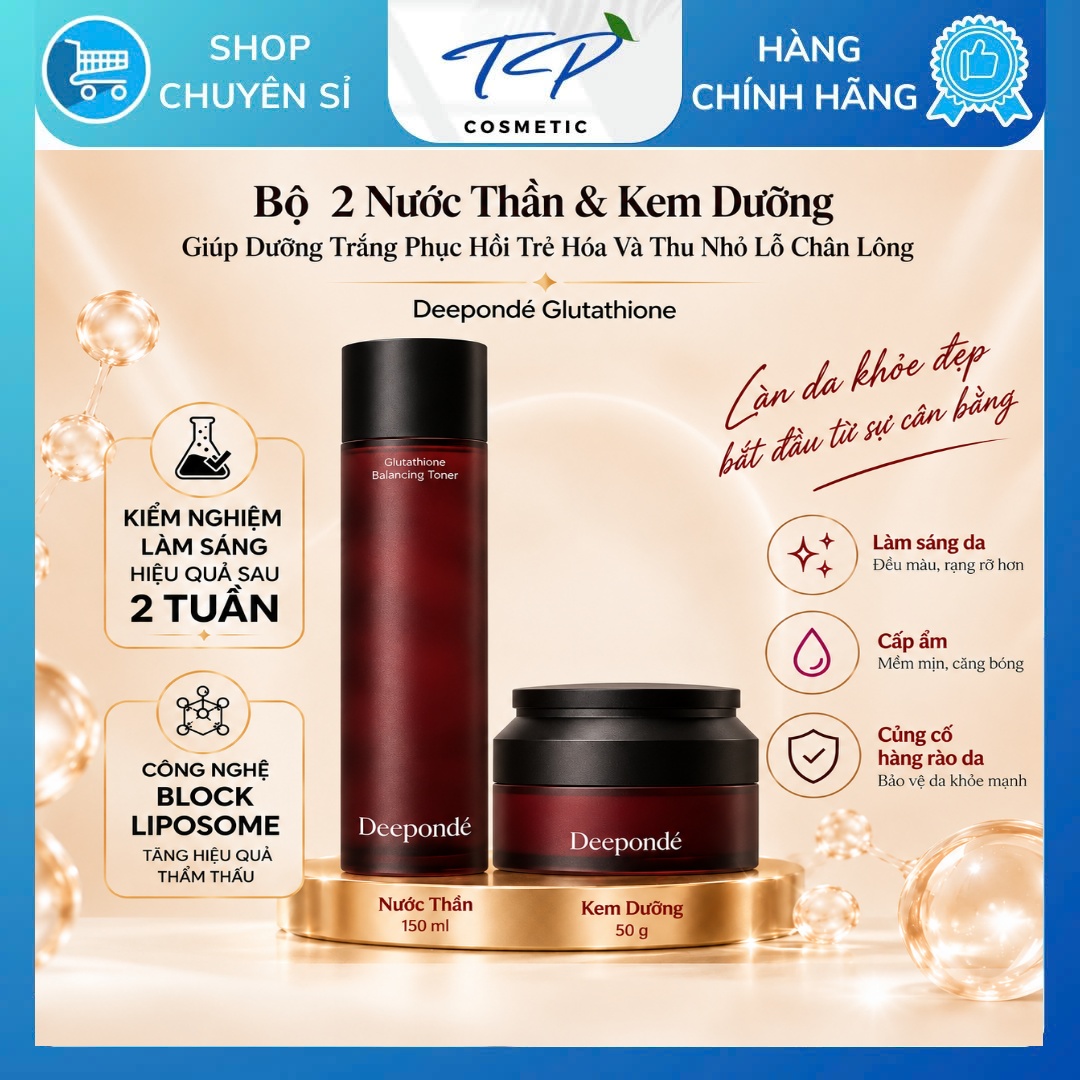 Bộ 2 Dưỡng Trắng Phục Hồi Trẻ Hóa, Thu Nhỏ LCL Deepondé Glutathione Cream + Toner nước thần cấp ẩm đa tầng Deeponde