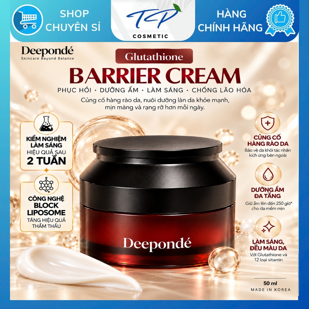Bộ 2 Dưỡng Trắng Phục Hồi Trẻ Hóa, Thu Nhỏ LCL Deepondé Glutathione Cream + Toner nước thần cấp ẩm đa tầng Deeponde