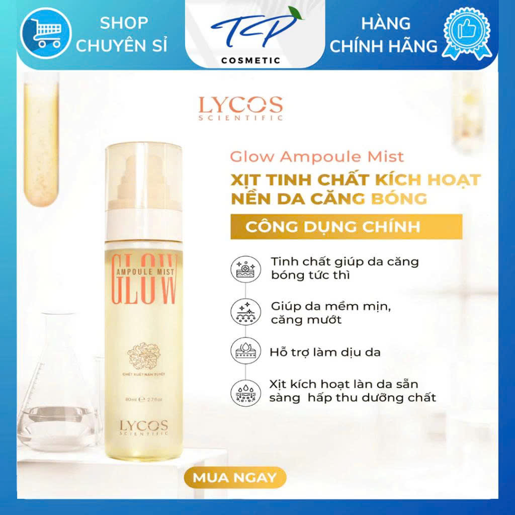 Xịt Cấp ẩm Lycos Scientific Glow Ampoule Mist 80ml Xịt Dưỡng Căng Bóng Chiết Xuất Nấm Tuyết,Cấp Ẩm Mướt tức thì