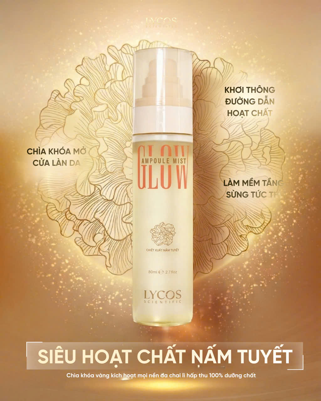 Xịt Cấp ẩm Lycos Scientific Glow Ampoule Mist 80ml Xịt Dưỡng Căng Bóng Chiết Xuất Nấm Tuyết,Cấp Ẩm Mướt tức thì