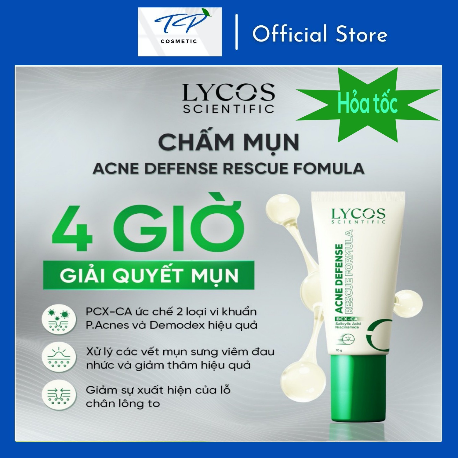Kem Chấm Mụn 4H Lycos Giảm Sưng Viêm, Kháng Khuẩn & Gom Cồi Acne Defense Rescue Formula Lycos – 10g