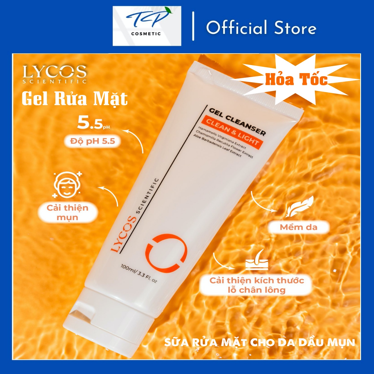 Gel Rửa Mặt Lycos Clean & Light, Sữa rửa mặt Lycos cây phỉ phù hợp da dầu mụn : Sáng da, sạch mụn