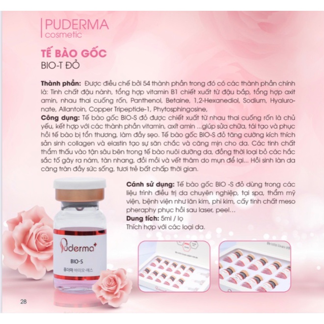 Tế Bào Gốc PUDERMA BIO- ĐỎ, PHÁ NÁM: Làm mờ vết nám, tàn nhang, đồi mồi, vết thâm, tái tạo da..