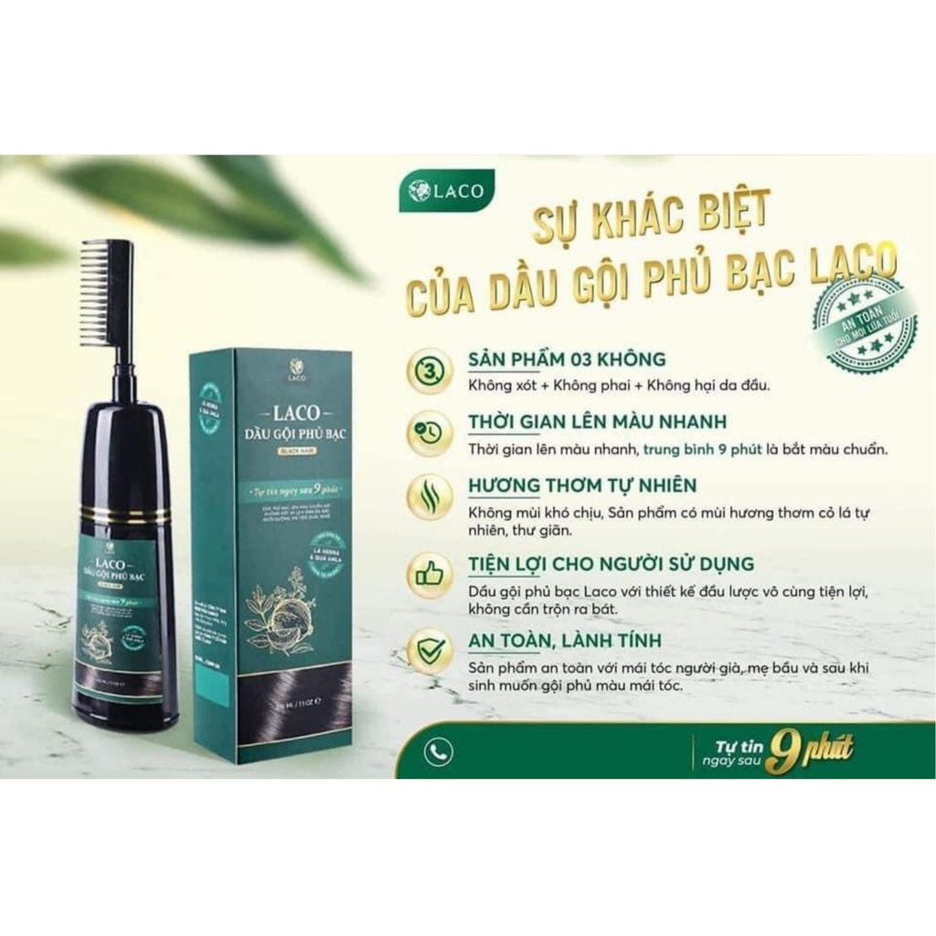 [Chính hãng] Dầu Gội Phủ Bạc Thảo Dược Laco Black Hair 200ml + Bộ Dụng Cụ: Gội Là Đen, Nhuộm Tóc Tự Tin Chỉ Sau 9 Phút.