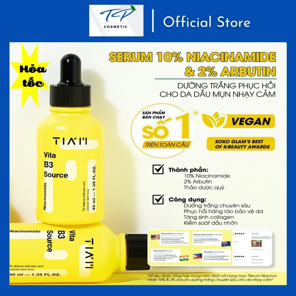 [Nhập chính ngạch] TIAM Tinh Chất Dưỡng Trắng Da, Phục Hồi Sau Mụn TIAM Vita B3 Source Serum 40ml