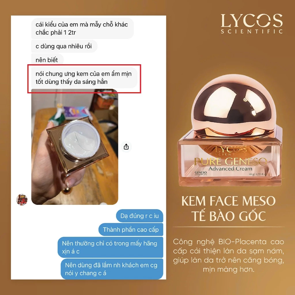 [MUA 1 ĐƯỢC 3] Kem Face Meso Tế Bào Gốc Pure Geneso Advanced Cream Lycos 20g: Sáng mịn, bật tone