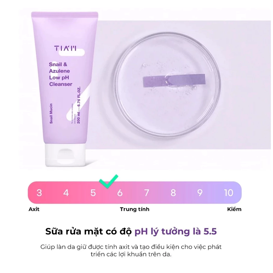 Sữa Rửa Mặt Ốc Sên TIAM Snail & Azulene Low pH Cleanser 200ml, Sữa rửa mặt cấp ẩm sâu, không khô da