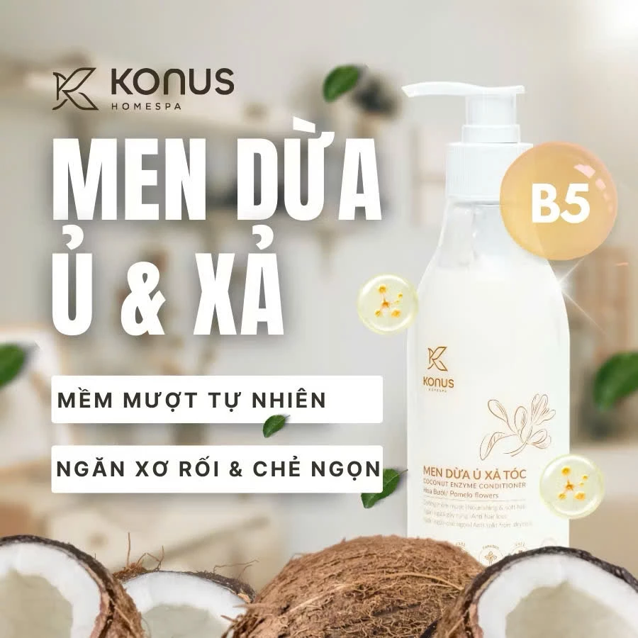 Men Dừa Ủ Xả Tóc Konus - Kem Xả Tóc Mềm Mượt Tự Nhiên - Kem Xả Tóc Ngăn Xơ Rối Chẻ Ngọn