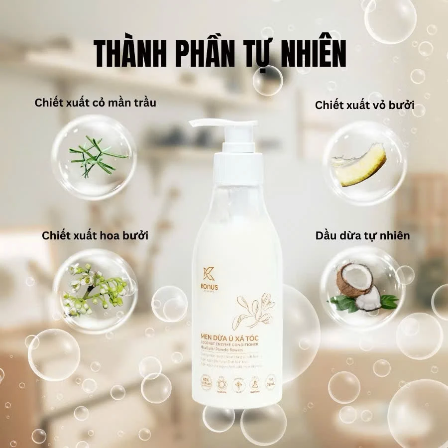 Men Dừa Ủ Xả Tóc Konus - Kem Xả Tóc Mềm Mượt Tự Nhiên - Kem Xả Tóc Ngăn Xơ Rối Chẻ Ngọn