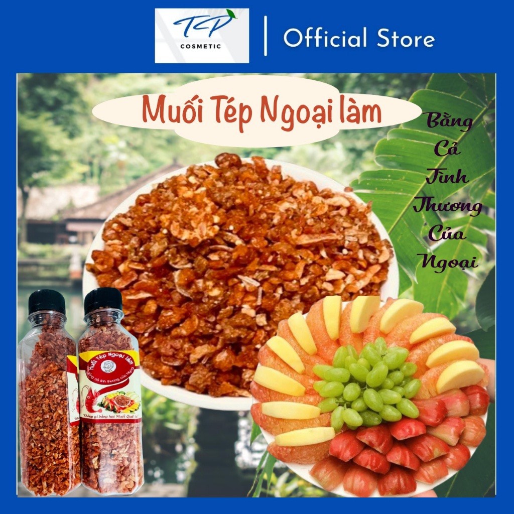 Muối Tép Ngoại Làm, Muối tôm sấy khô : Tép, Muối nguyên chất. Vừa vị không mặn không cay. Ăn kèm trái cây