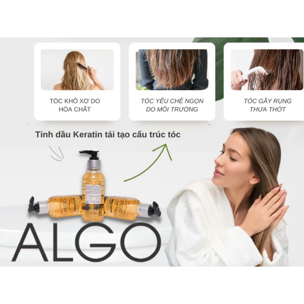 Tinh dầu Keratin Algo tái tạo cấu trúc tóc Precious Essence: Phục hồi Keratin, ngừa khô xơ, gãy rụng