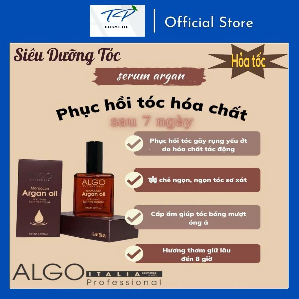 Serum Algo Tinh Dầu Algo Moroccan Argan oil 50ml xử lý tóc hư tổn : dưỡng ẩm tóc khô, xoăn, hư tổn