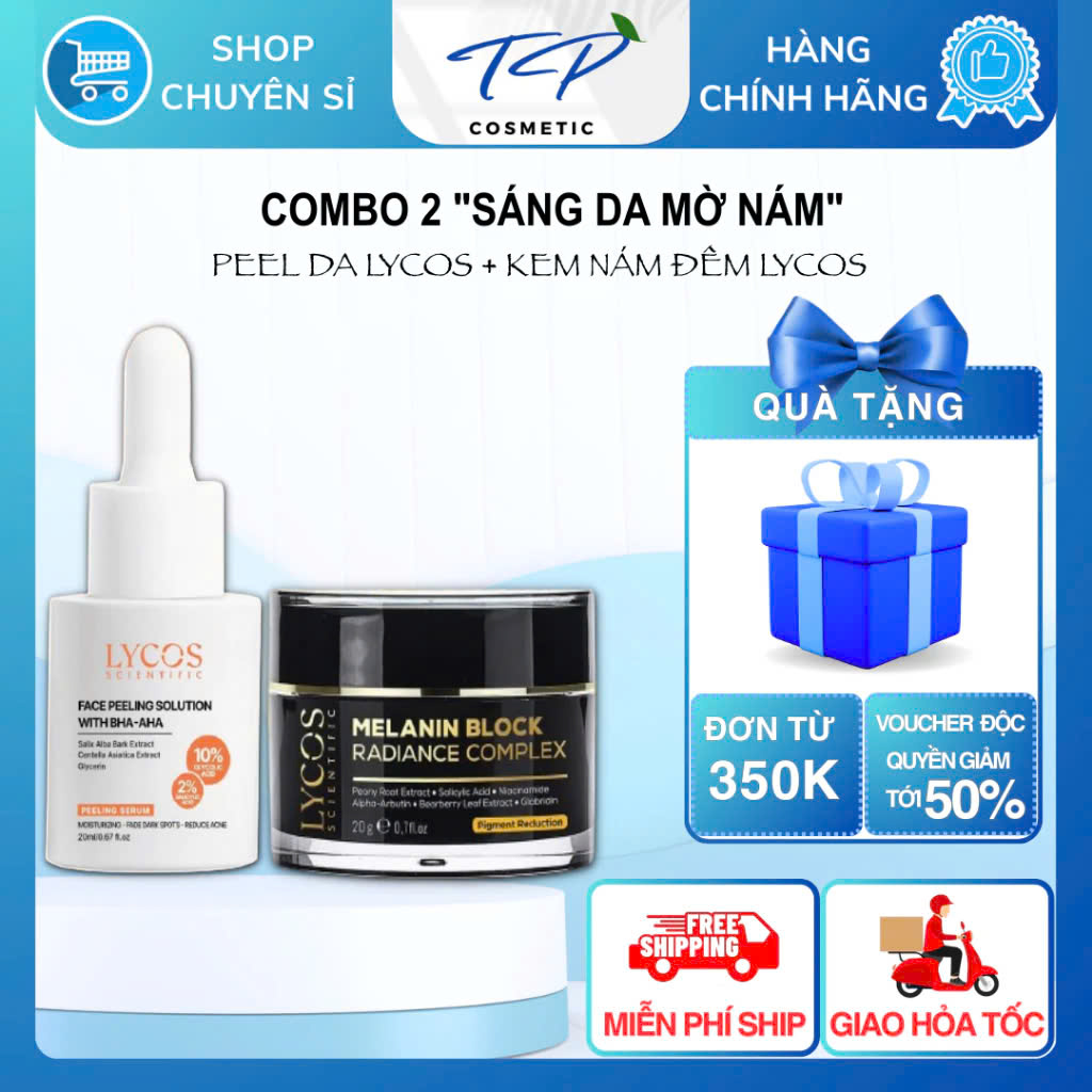 Combo Sáng Da Mờ Nám Lycos : Tinh chất Peel Da Lycos + Kem Nám Đêm Lycos - Xóa nhăn, nám tàn nhang