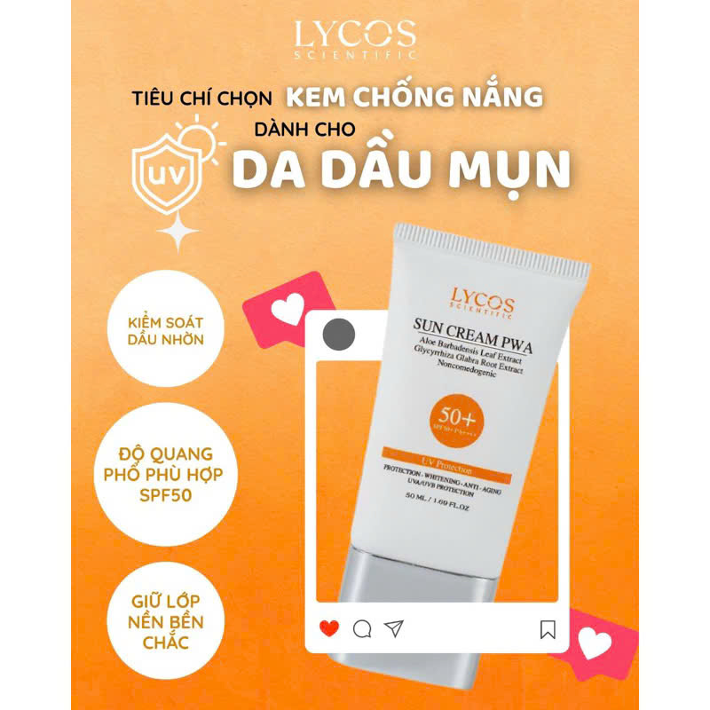 Kem Chống Nắng Kiểm Soát Dầu Lycos PWA ngừa mụn SPF 50+ PA ++++ kiểm soát bóng nhờn hiệu quả