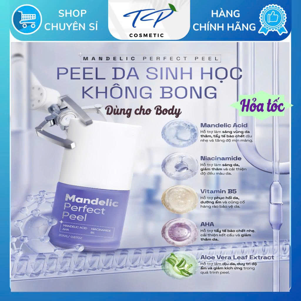 Tinh chất Peel Da Sinh Học Mandelic Perfect Peel 20ml- Peel da body, Không Bong tróc lột tẩy.