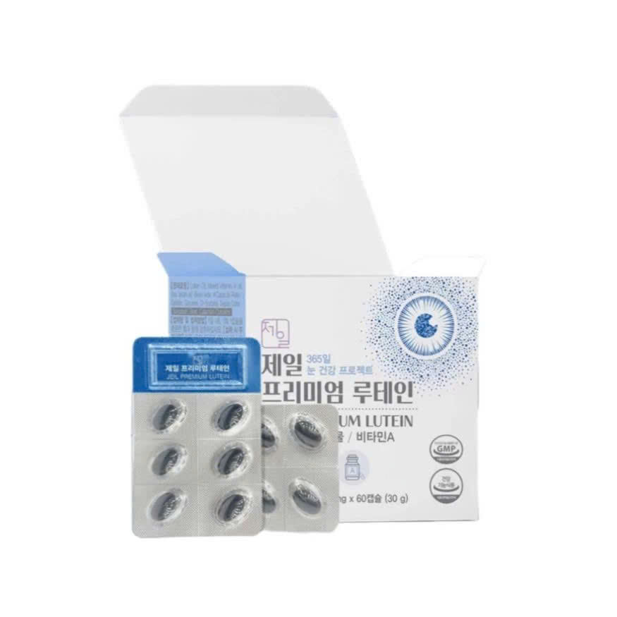 Viên Uống Bổ Mắt Hàn Quốc Jeil Premium Lutein Puderma hộp 60 viên: giảm mỏi mắt, cải thiện tầm nhìn