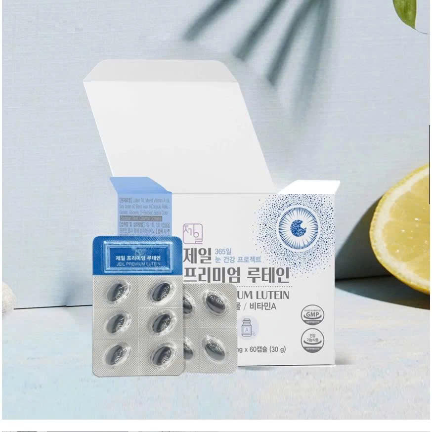 Viên Uống Bổ Mắt Hàn Quốc Jeil Premium Lutein Puderma hộp 60 viên: giảm mỏi mắt, cải thiện tầm nhìn