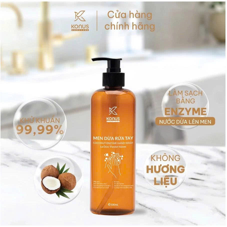 Men Dừa Rửa Tay Thiên Nhiên Konus Homecare 500ml – Lên Men Tự Nhiên, Dịu Da, Không Gây Khô Tay