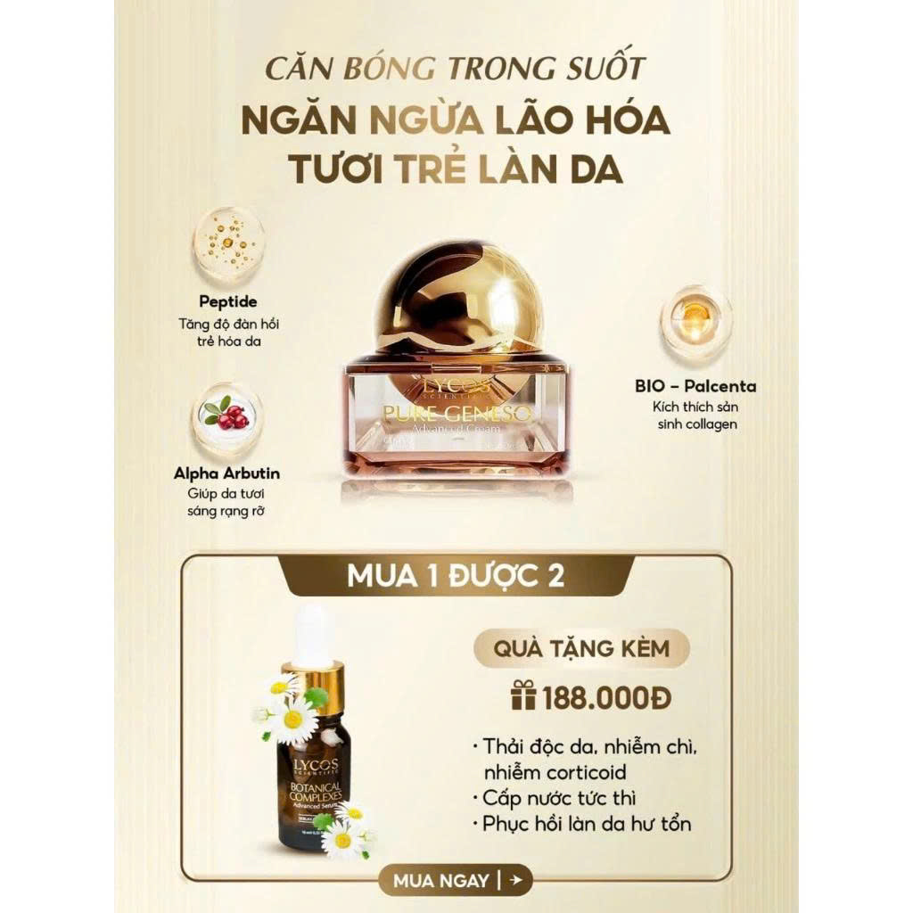 [MUA 1 ĐƯỢC 2] Kem Face Meso Tế Bào Gốc Pure Geneso Advanced Cream Lycos 20g: Sáng mịn, bật tone
