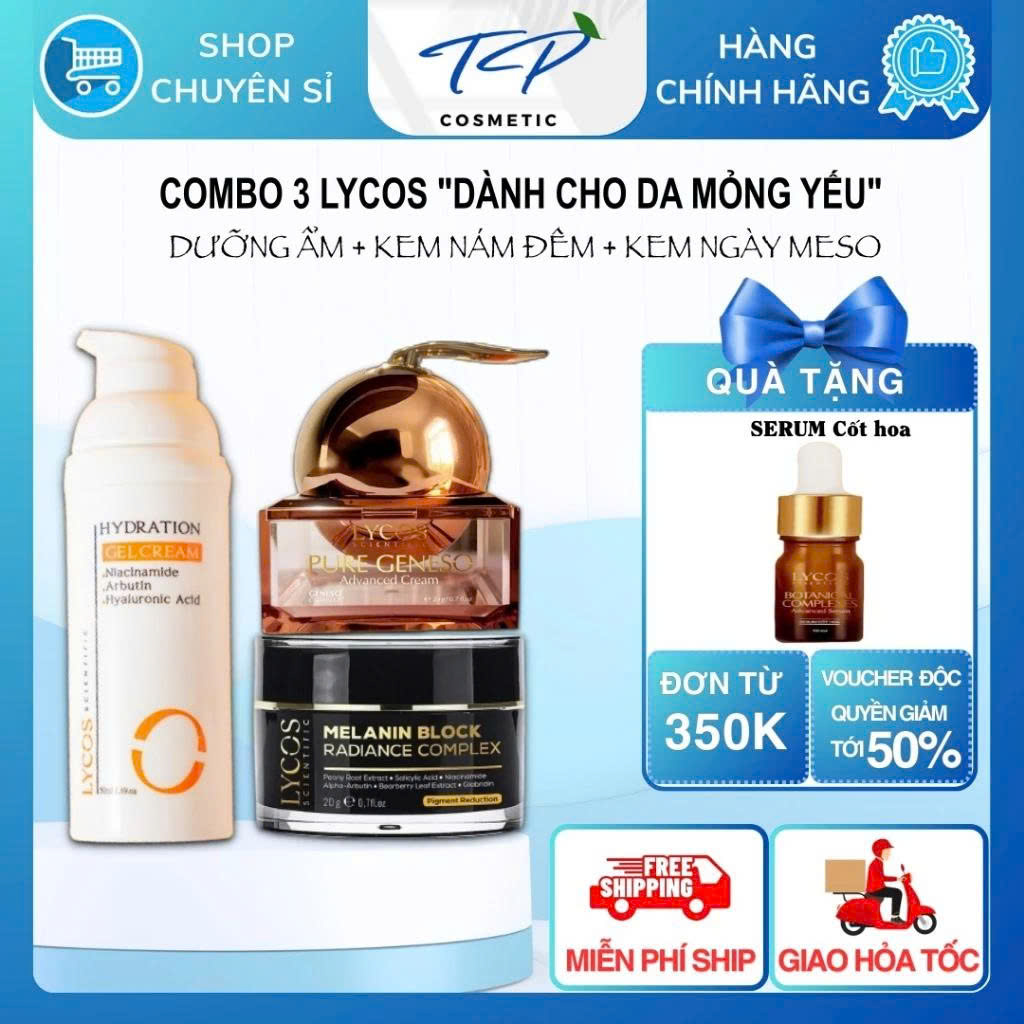 Combo Lycos Dành Cho Da Mỏng Yếu: Kem Face Meso Lycos - Kem Nám Đêm Lycos - Dưỡng Ẩm Lycos