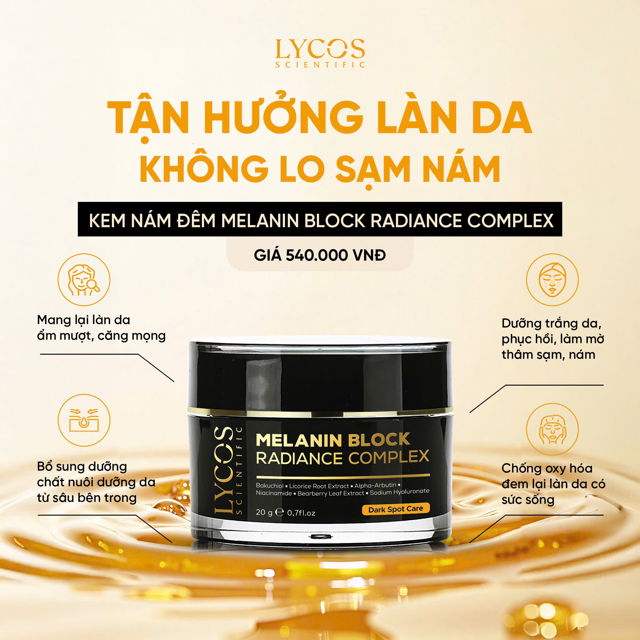 Kem Nám Đêm MELANIN BLOCK LYCOS, Kem Nám Lycos: giảm thâm nám tàn