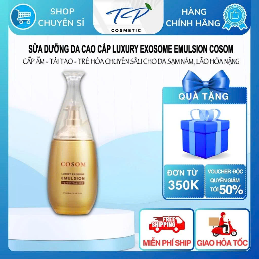 Sữa Dưỡng Căng Bóng COSOM Luxury Exosome Emulsion: Dưỡng Căng bóng, mờ nám, tàn nhang, giảm nếp nhăn