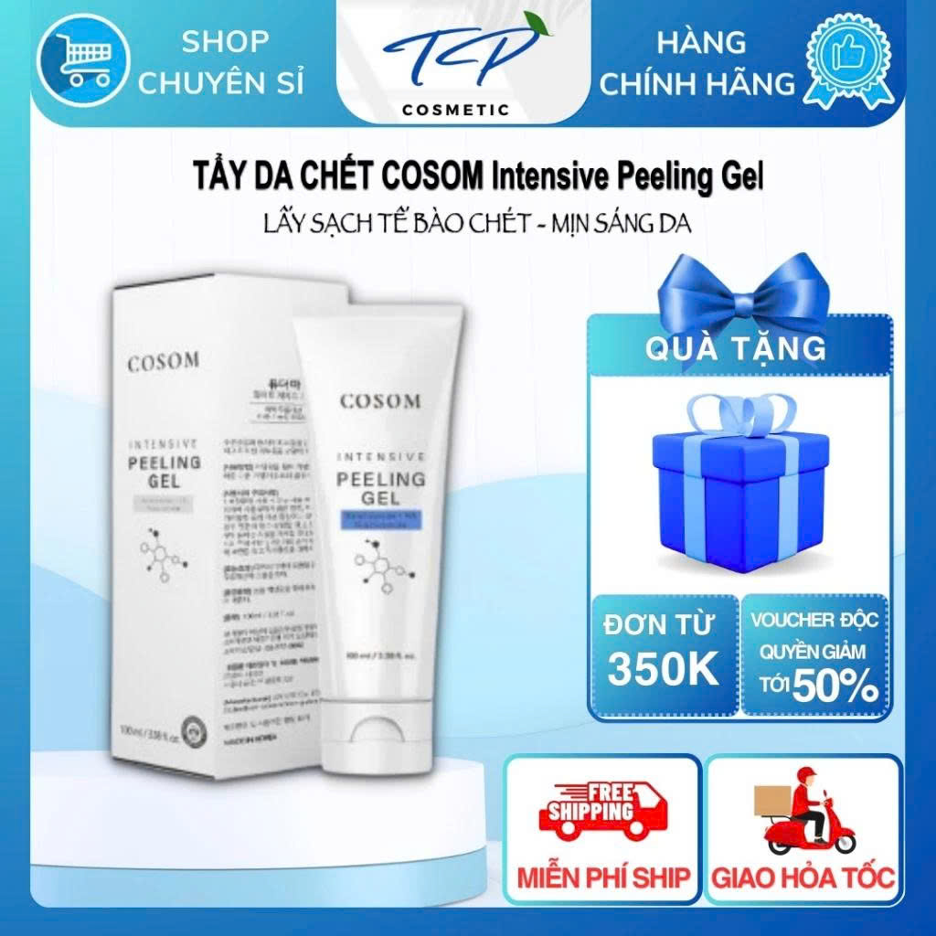 Tẩy Da Chết COSOM INTENSIVE PEELING GEL Hàn Quốc: Loại bỏ tế bào chết, giúp hấp thụ mỹ phẩm tốt hơn.