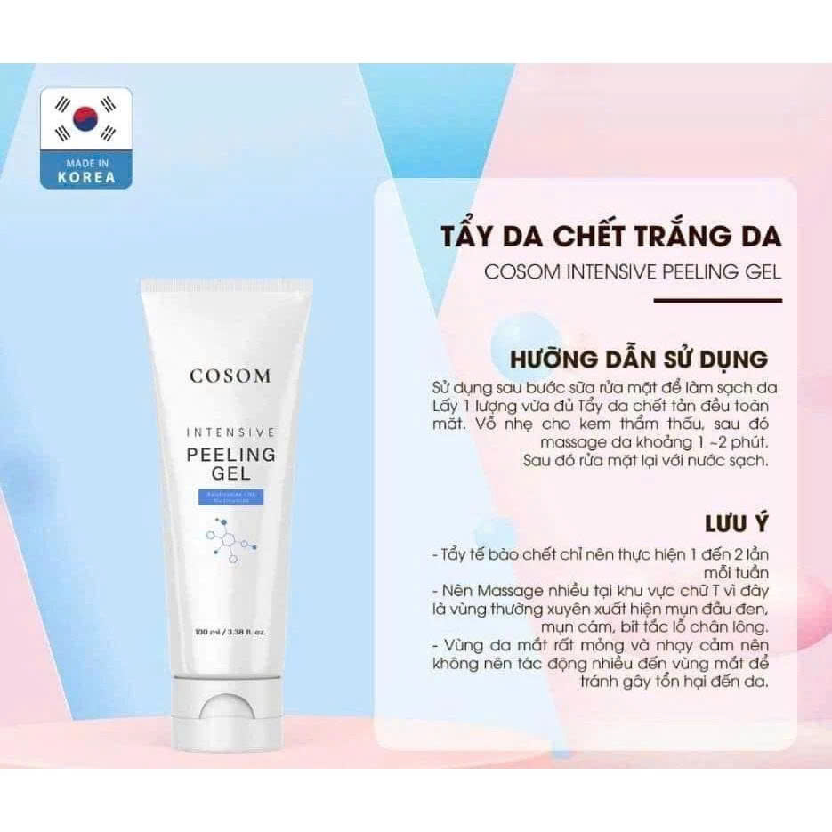 Tẩy Da Chết COSOM INTENSIVE PEELING GEL Hàn Quốc: Loại bỏ tế bào chết, giúp hấp thụ mỹ phẩm tốt hơn.