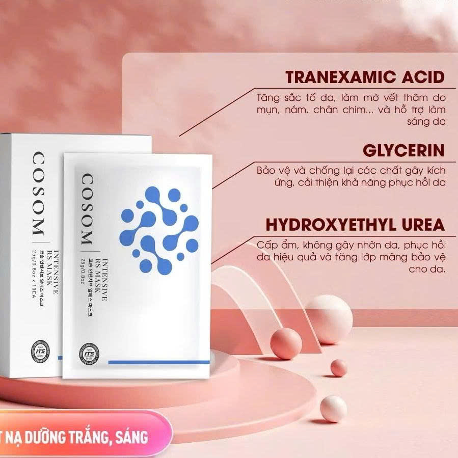 Mặt Nạ Cấp Ẩm Sáng Da Cosom INTENSIVE RS MASK Hàn Quốc - Hộp 5 miếng : Dưỡng trắng phục hồi da.