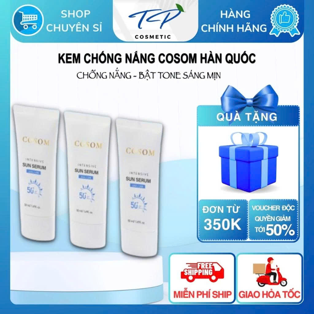 Kem Chống Nắng COSOM INTENSIVE SUN SERUM SPF50+ PA++++ Hàn Quốc: Bật tone sáng mịn