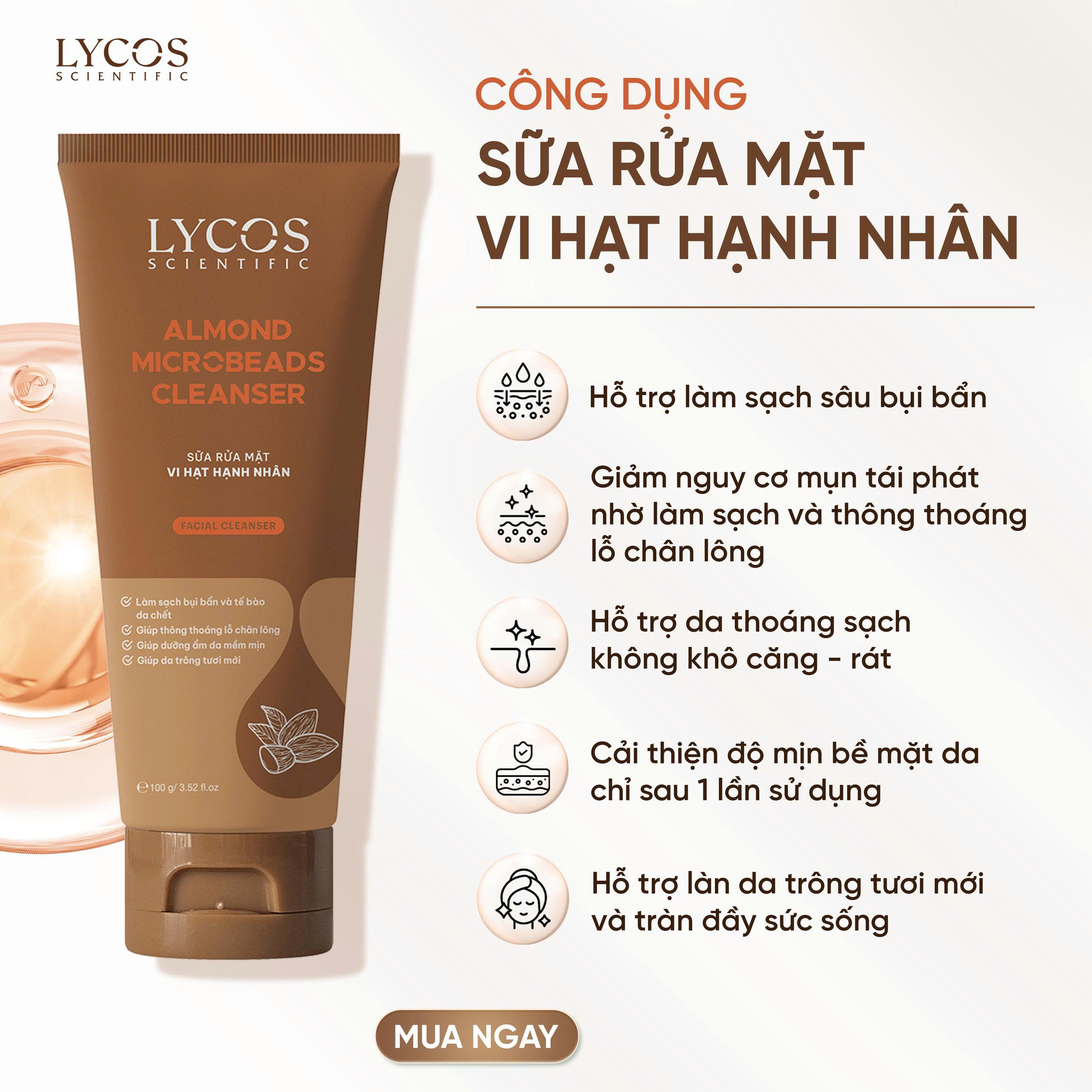[Nâng cấp] Gel Rửa Mặt Lycos Clean & Light - Sữa Rửa Mặt Vi hạt hạnh nhân, Phù Hợp Cho Da Dầu Mụn