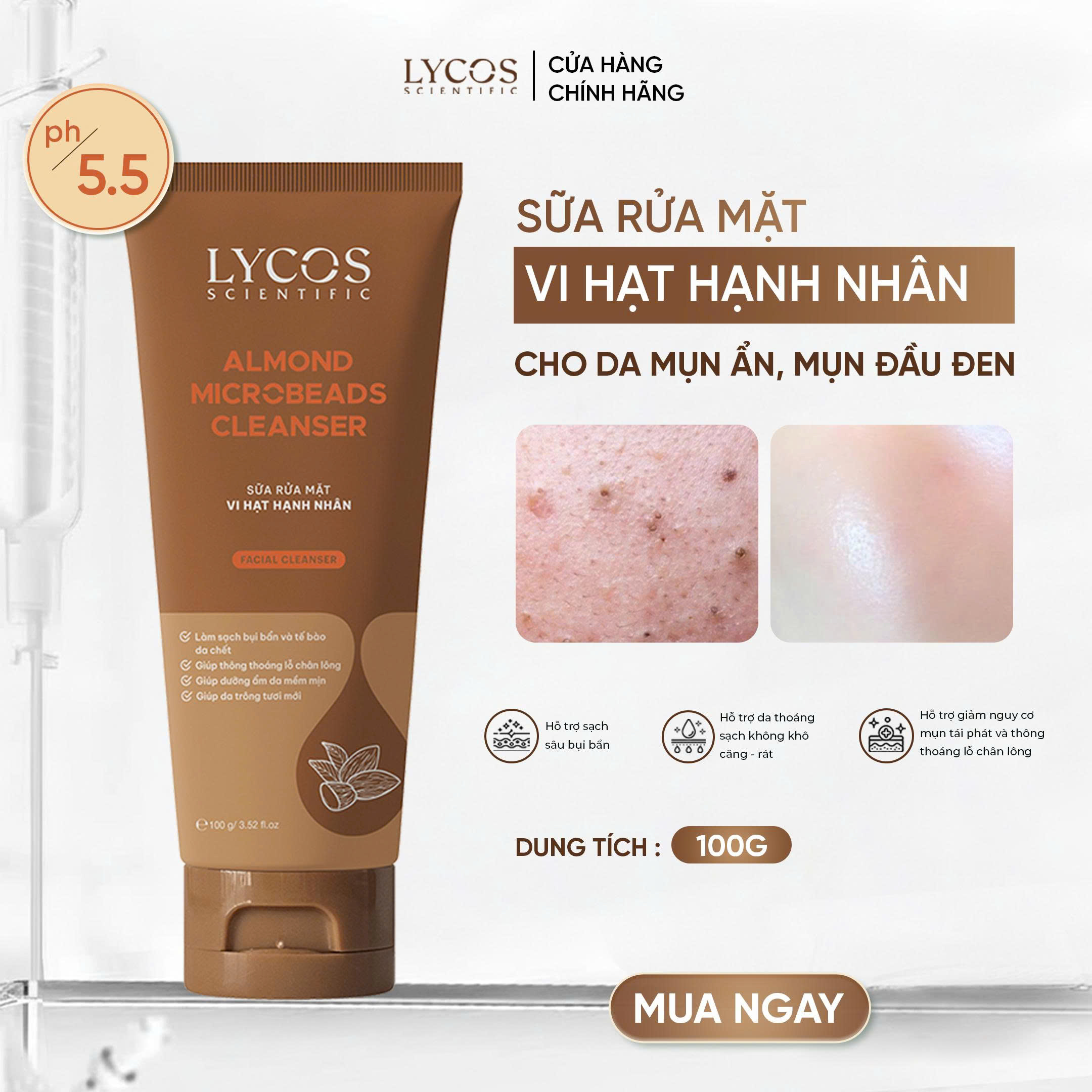 [Nâng cấp] Gel Rửa Mặt Lycos Clean & Light - Sữa Rửa Mặt Vi hạt hạnh nhân, Phù Hợp Cho Da Dầu Mụn