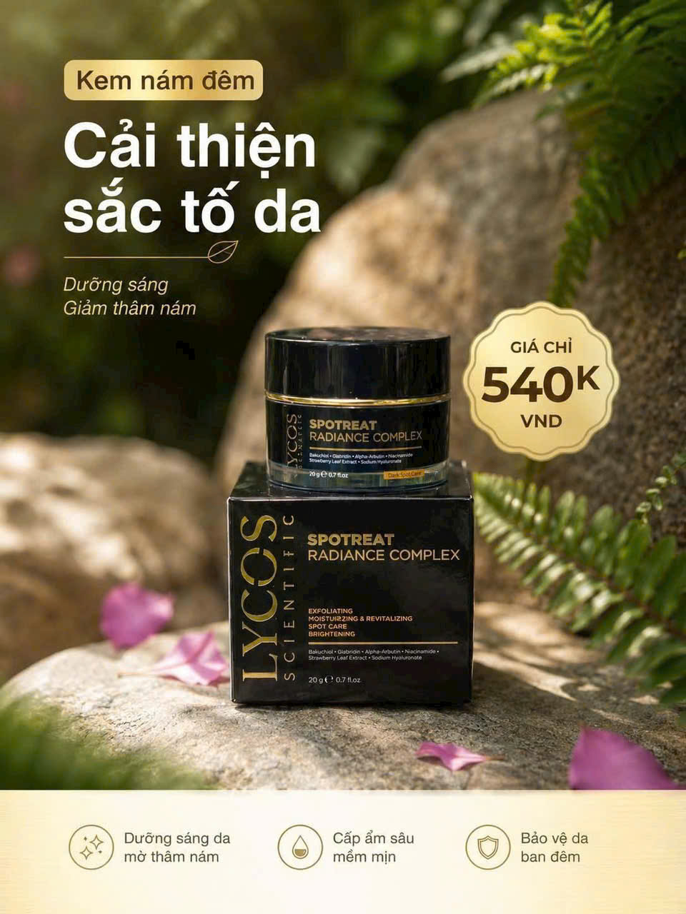 Combo 4 Sáng Da Mờ Nám Lycos: Peel Da Lycos + Kem Nám Lycos + Dưỡng ẩm Lycos + Kem Chống nắng Lycos