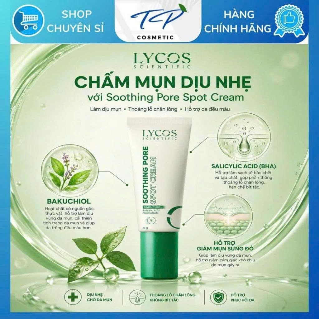 Kem Chấm Mụn Lycos Soothing Pore Spot Cream 10g – Giảm Mụn, Ngừa Thâm, Nhanh Gom Cồi Mụn.