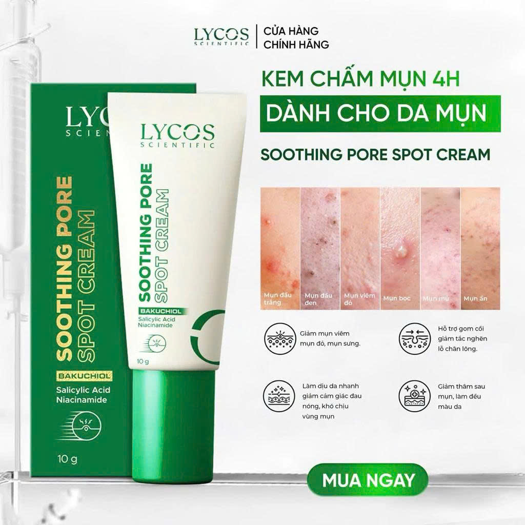 Kem Chấm Mụn Lycos Soothing Pore Spot Cream 10g – Giảm Mụn, Ngừa Thâm, Nhanh Gom Cồi Mụn.