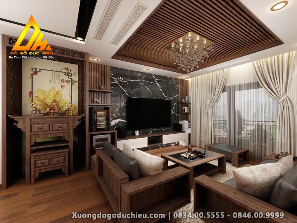 Combo Phòng Khách gỗ Óc Chó kết hợp MDF