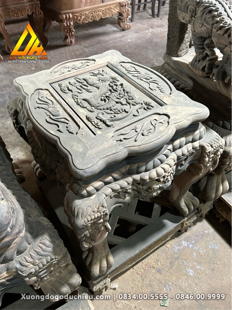 Bộ Rồng Bảo Đỉnh gỗ Mun Hoa Lào(Sẵn mộc)