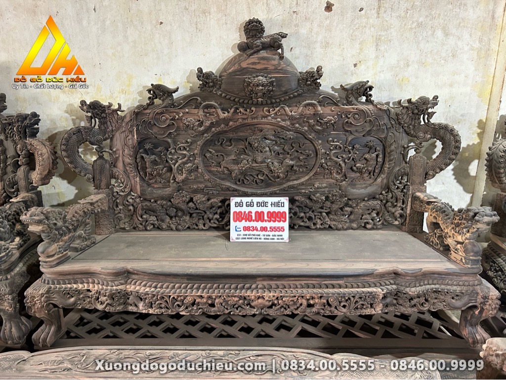 Bộ Rồng Bảo Đỉnh gỗ Mun Hoa Lào(Sẵn mộc)