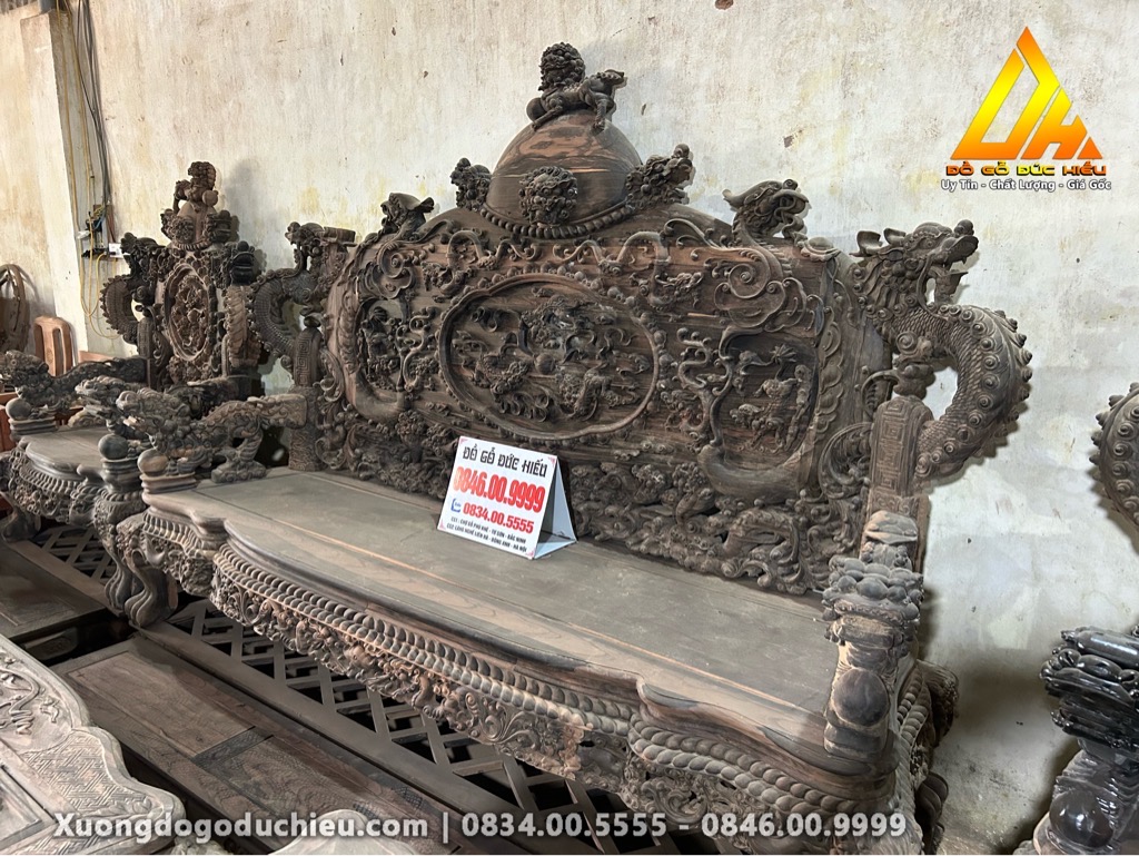 Bộ Rồng Bảo Đỉnh gỗ Mun Hoa Lào(Sẵn mộc)