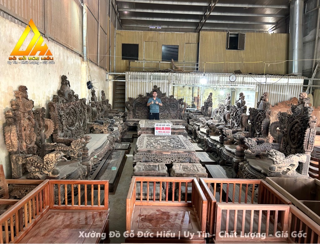 Bộ Rồng Bảo Đỉnh gỗ Mun Hoa Lào(Sẵn mộc)