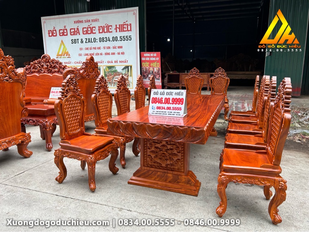 Bộ Bàn Ăn 12 Ghế 3m2 x 1m (Nguyên Khối bán về Nam Định)