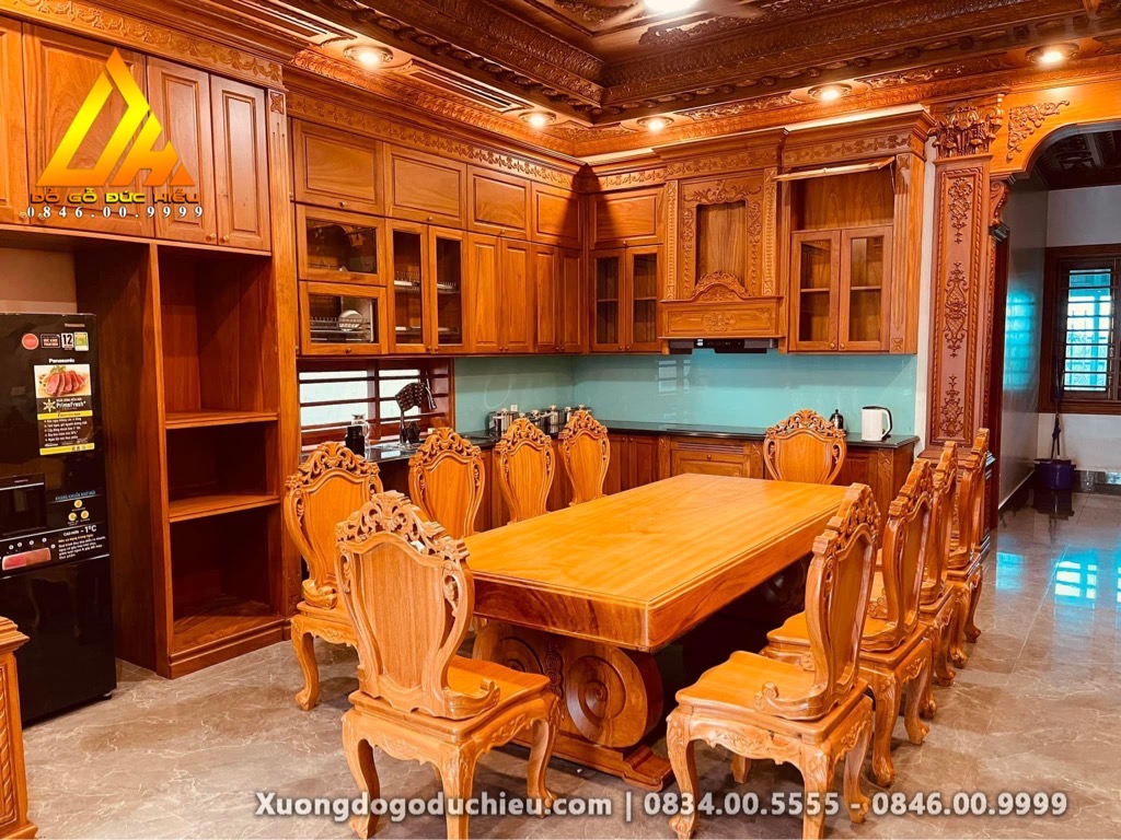 Combo Tủ Bếp & Bàn Ăn Nguyên Khối 10 Ghế Luxury